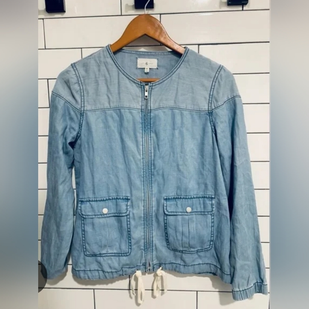 Lou & Grey linen/lyocell/ cotton blend chambray full zip Jacket